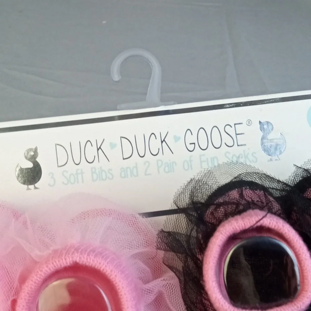 👻 Duck Duck Goose Halloween Pink and Black Baby Bib and Sock Set